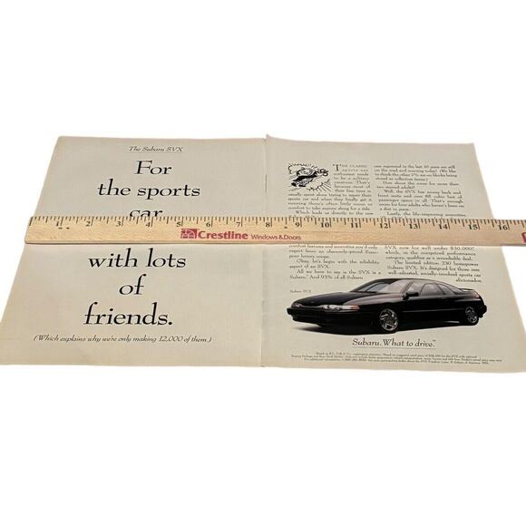 Subaru SVX Car 1992 VTG 2 Pg Print Ad Original Man Cave Garage Decor 12k Made - Picture 6 of 7